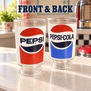 Vintage Pepsi Cola 32oz Large Pedestal Glass Oversize Red/White/Blue